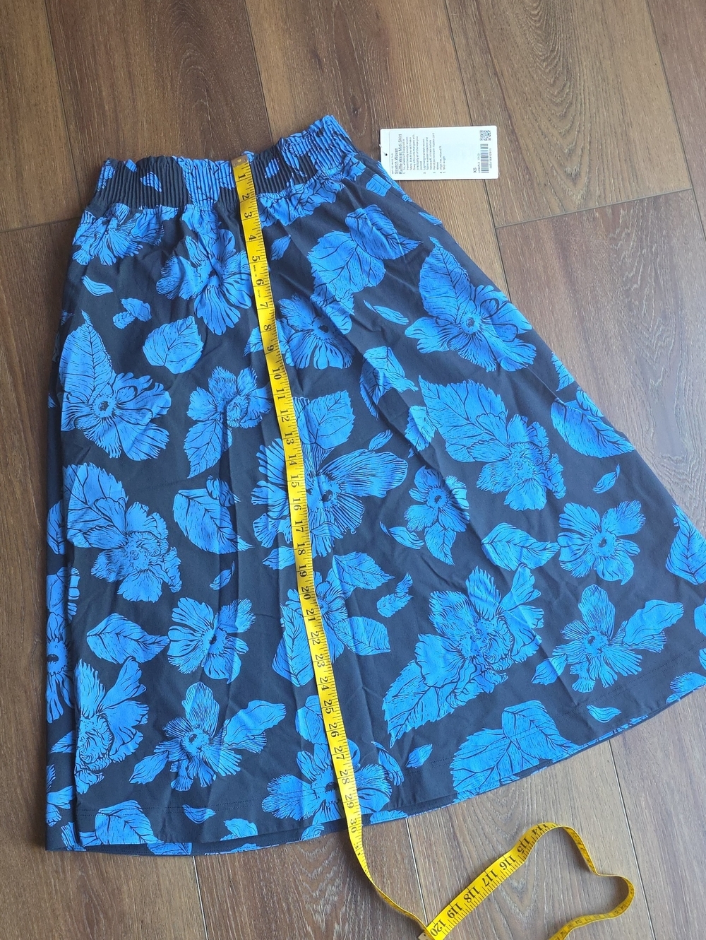 Stretch Woven Ruffle-Waist Midi Skirt XS Carved Flower Club Blue Multi - Picture 6 of 7